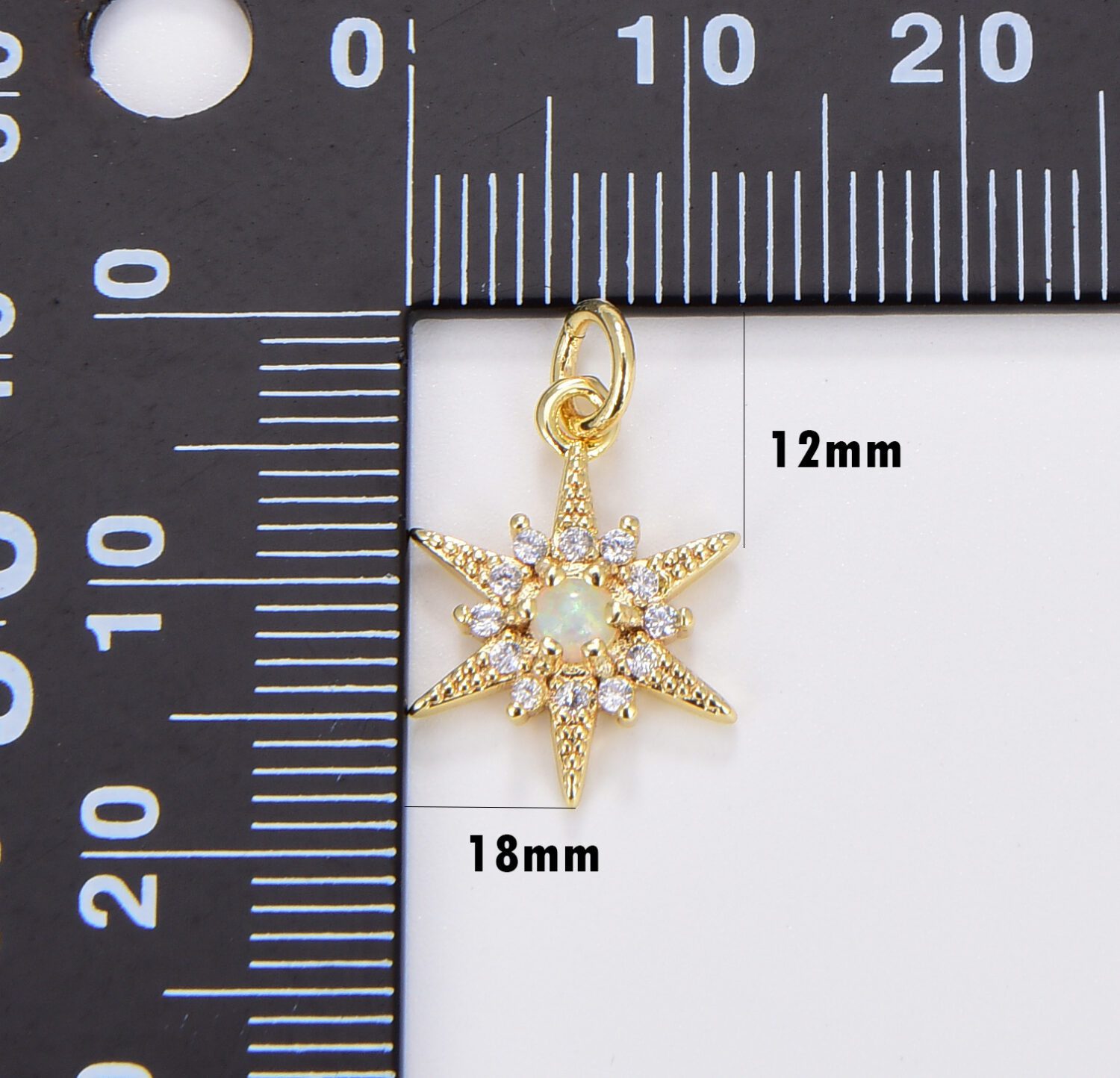 Opal CZ Star Pendant, Gold Filled Star Burst Charms Dainty