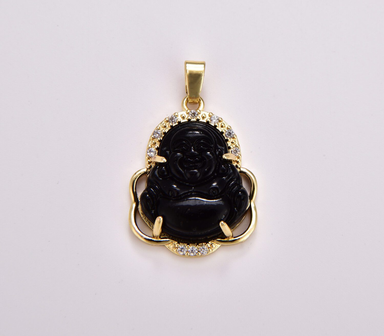 Real Black Jade Buddha Pendant 14K Gold Plated Necklace Flat Cuban Chain  4MM 24