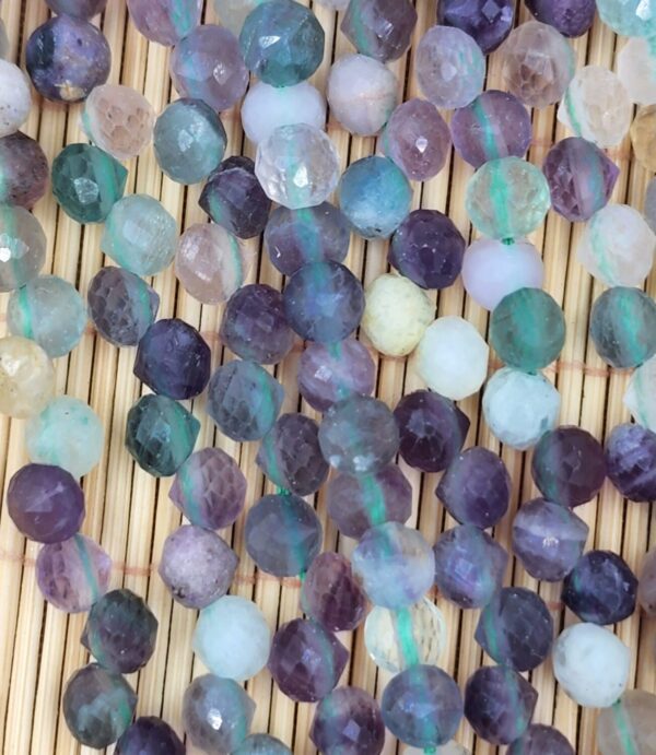 High Quality Fluorite Onion Cut Gemstone, Water Drop Cut (Top Side Drill Hole = 1mm), Natural Faceted Round Beads 6mm, PRP788 - Image 5