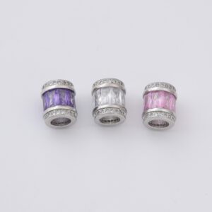Baguette CZ Spacer Beads for DIY Jewelry, Barrel Pave Beads with Pink Purple Clear Stones for Bracelet Necklace Earring Jewelry Making BD668
