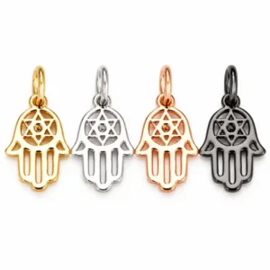 Gold Filled Hamsa Hand Charm, Star of David Evil Eye Pendant, CZ Center Stone, Protective Hand Jewelry Charm for Necklace Bracelet, CP428