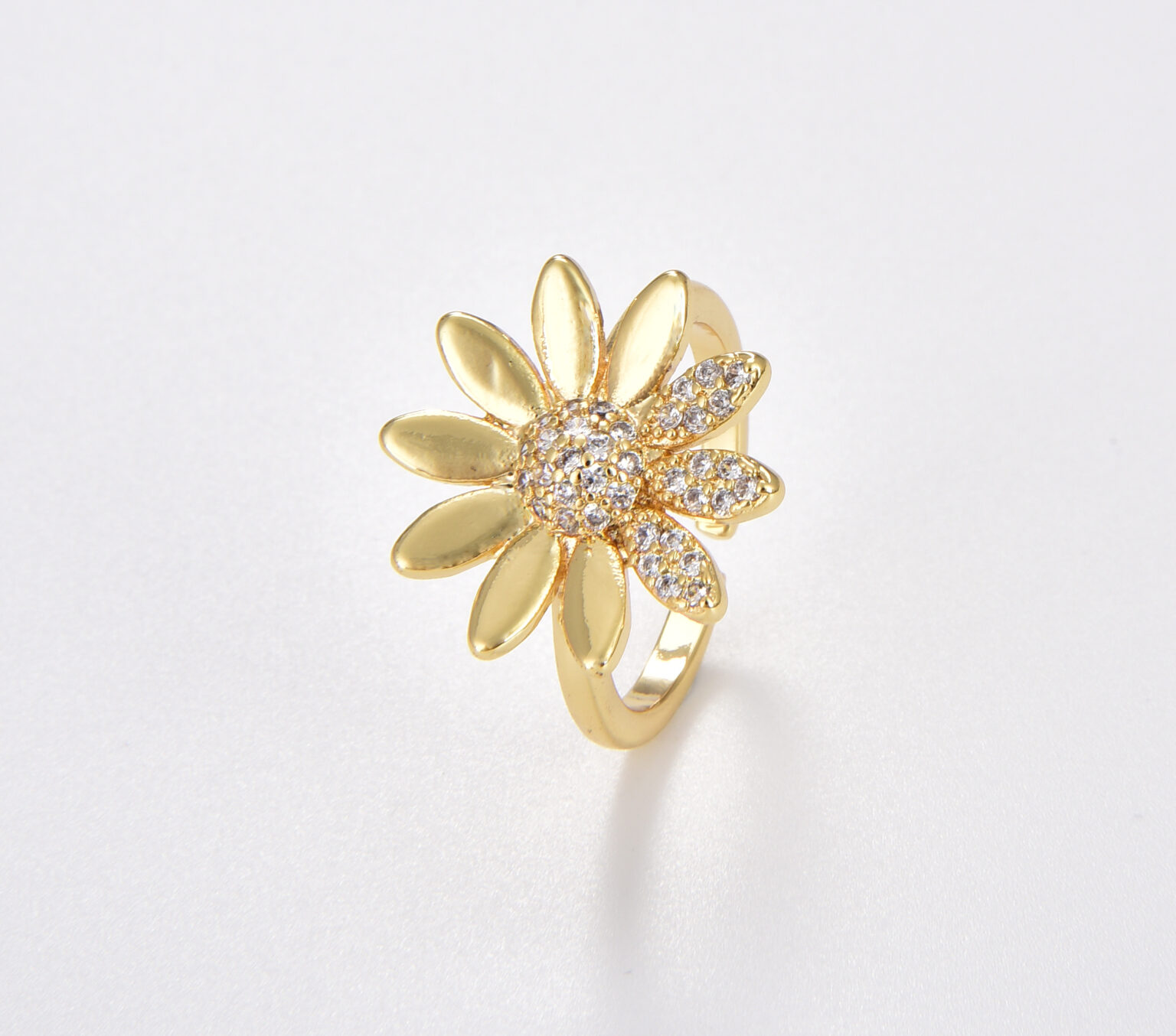 Daisy Flower Ring, Gold Filled Sunflower Ring, Open Ring Adjustable ...