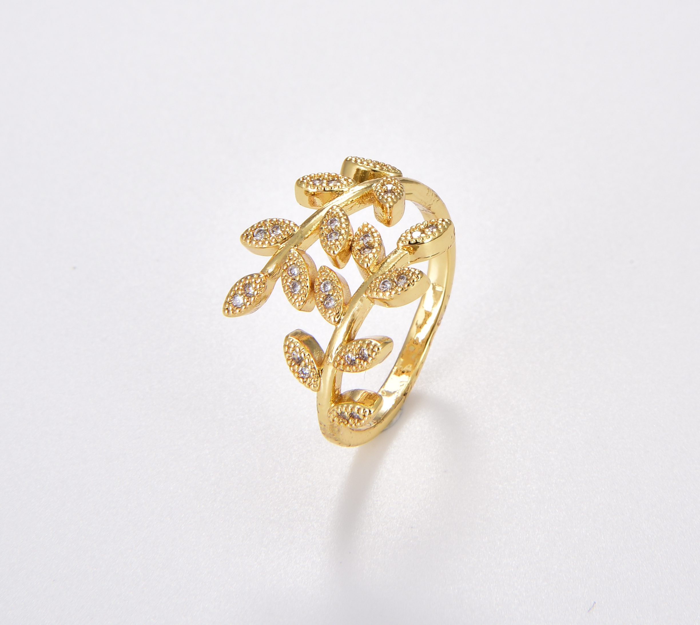 Gold Plated 18K Olive Leaves Ring by Meanderart 