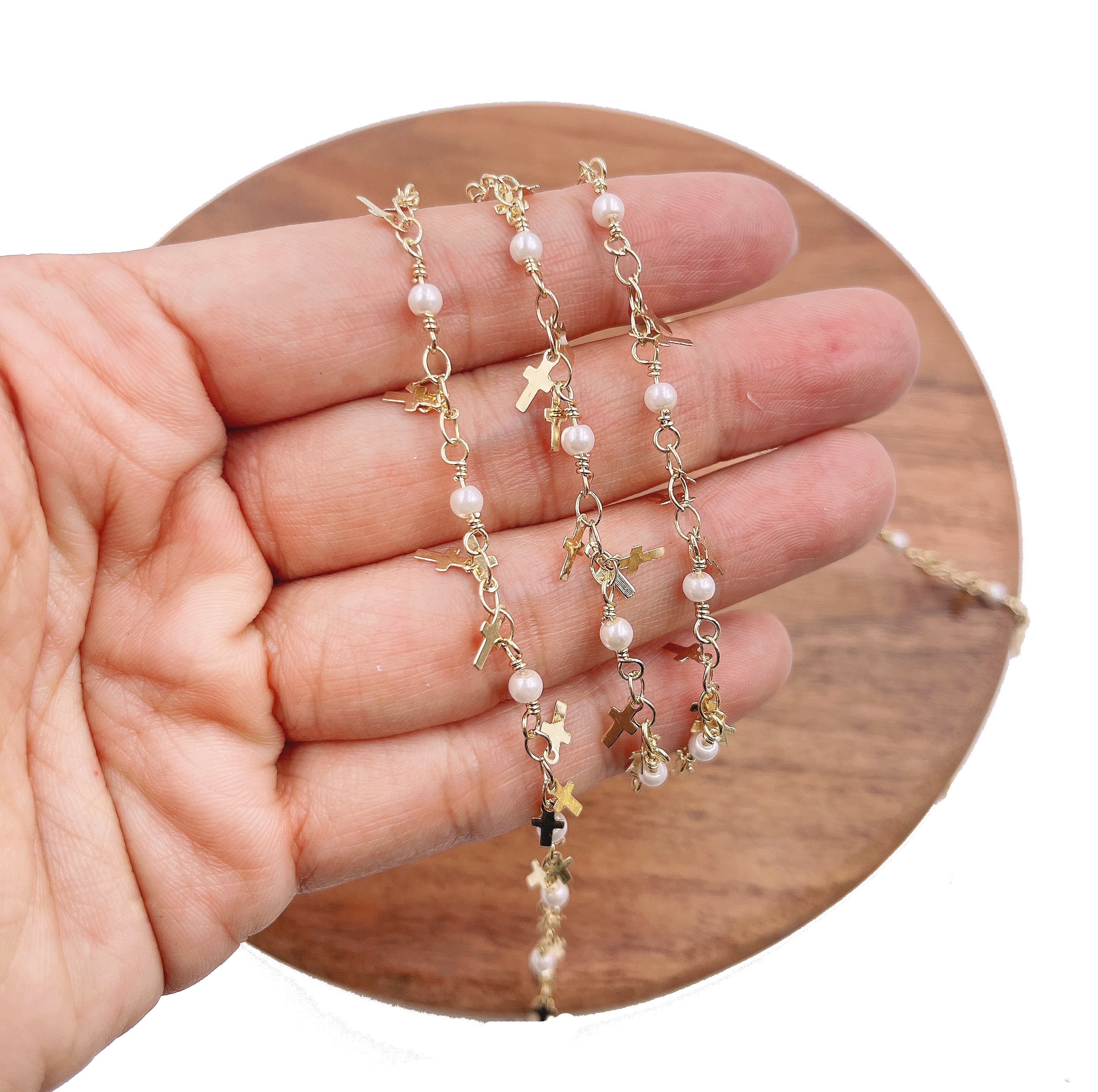 Cross Chain with Glass Bead Pearl by 