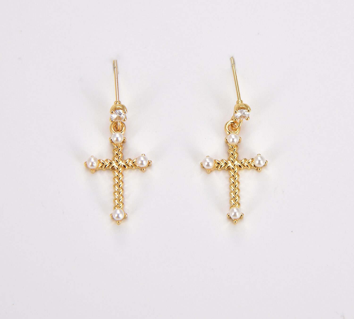 Ivy & Bauble 14k gold plated Sterling Silver Cross CZ Dangle Hoop Earrings