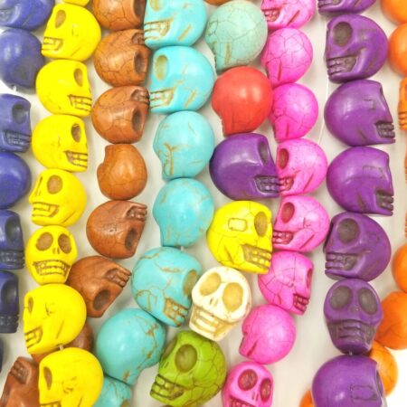Skull Beads Howlite Gemstones, Howlite Turquoise Skull Beads Full 15" Strand, 17x13mm, ORG106