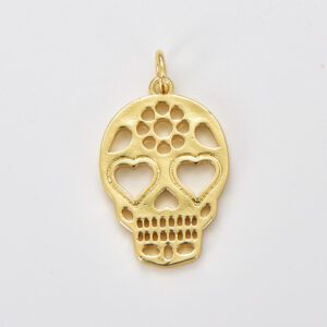 Skull Head Charm, Skeleton Charm, Golden Skull, Micro Pave Skull Head, Skull Pendant, DIY, Jewelry Making, 25x15mm, CP560