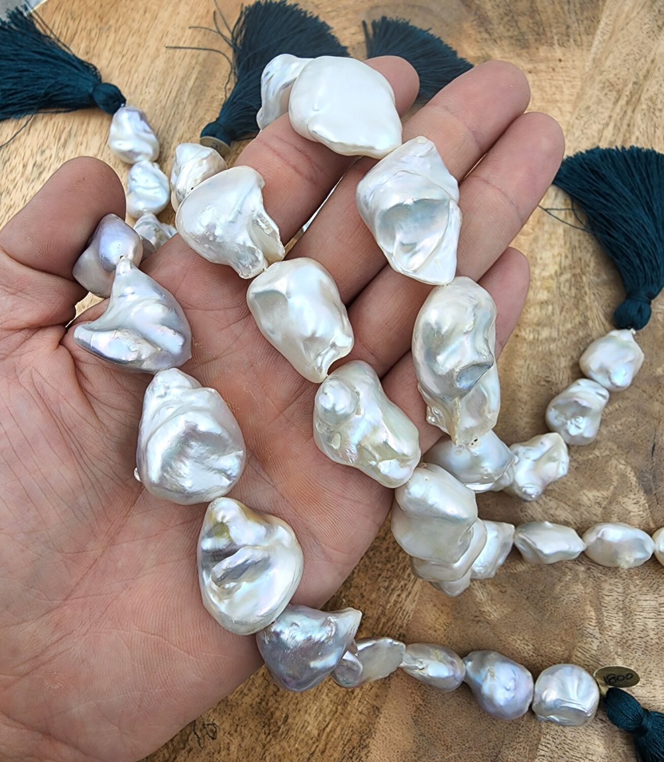 thumbnail interactive-video image 1 of 50-Inch Gray Labradorite & Pearl Necklace – 3 Strand Beaded, Handmade, Nickel-Free 1 of 13