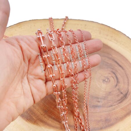 Rolo Cable Paperclip Chain, Rose gold U-Link Chain by Foot, Wholesale Bulk Roll Chain for Jewelry Making, 2/3/4/6mm, CH294
