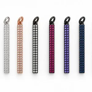 Pave CZ Bar Charm, Crystal Rhinestone Vertical Pendant, Colorful Cubic Zirconia Charm for Bracelet Necklace, Jewelry Making Supply, CP246