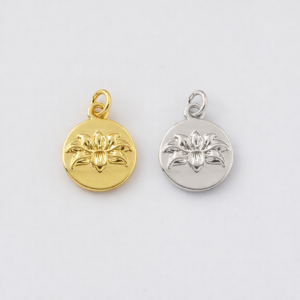 Gold Filled Floral Medallion Charm, Round Flower Necklace Pendant for DIY Jewelry Making, Dainty Botanical Vintage Gift Charm, CP750