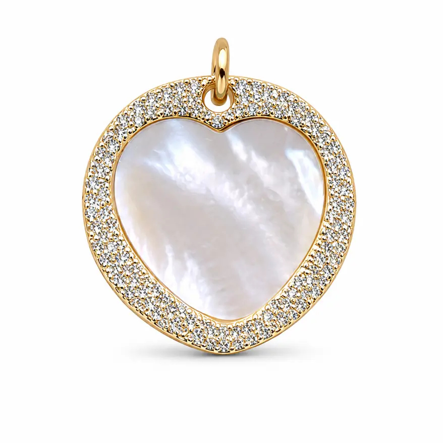 Gold Filled Heart Charm, Mother of Pearl Heart Pendant, Turquoise Heart Charm, Malachite Heart Pendant, Pave CZ Jewelry Finding, CP1805 - Image 2