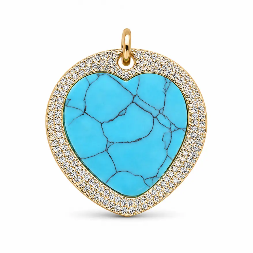 Gold Filled Heart Charm, Mother of Pearl Heart Pendant, Turquoise Heart Charm, Malachite Heart Pendant, Pave CZ Jewelry Finding, CP1805 - Image 3