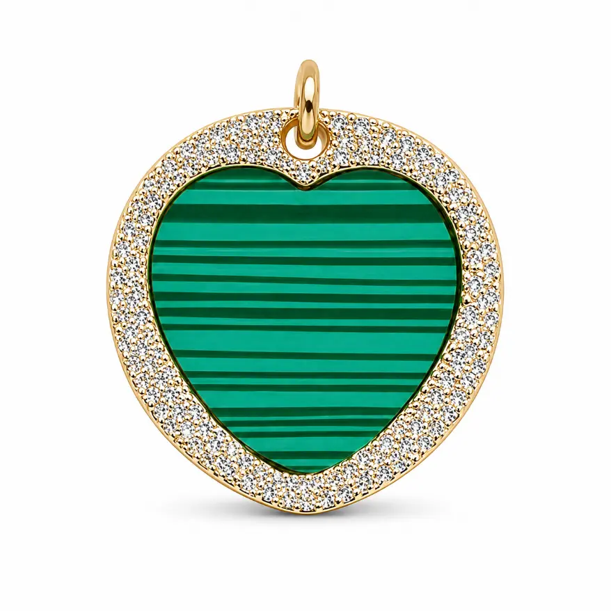Gold Filled Heart Charm, Mother of Pearl Heart Pendant, Turquoise Heart Charm, Malachite Heart Pendant, Pave CZ Jewelry Finding, CP1805 - Image 4