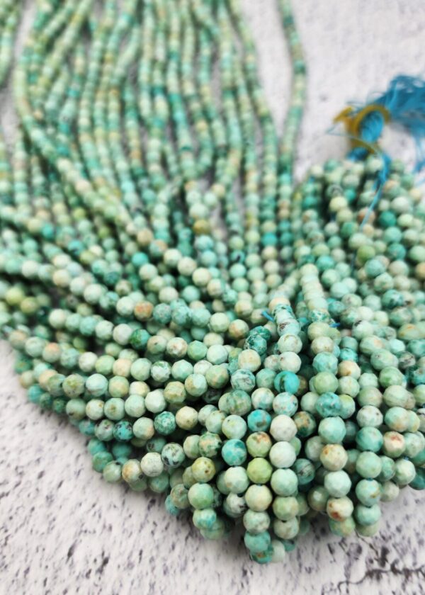 Peruvian Turquoise Genuine Green Faceted Gemstone 3mm 4mm, Micro Handcrafted Faceted Round Loose Beads 15.5" Full Strand PRP355A - Image 2