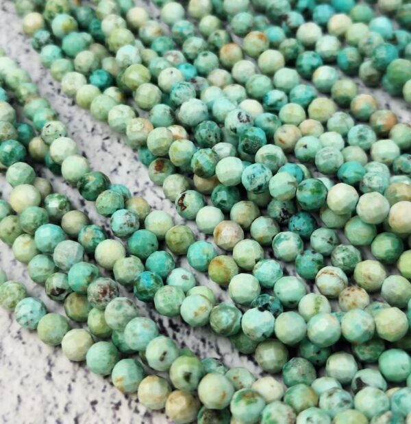 Peruvian Turquoise Genuine Green Faceted Gemstone 3mm 4mm, Micro Handcrafted Faceted Round Loose Beads 15.5" Full Strand PRP355A - Image 3