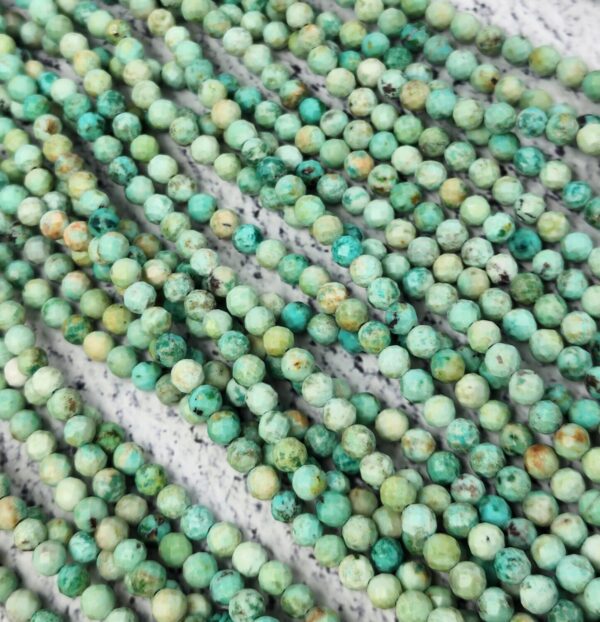 Peruvian Turquoise Genuine Green Faceted Gemstone 3mm 4mm, Micro Handcrafted Faceted Round Loose Beads 15.5" Full Strand PRP355A - Image 4