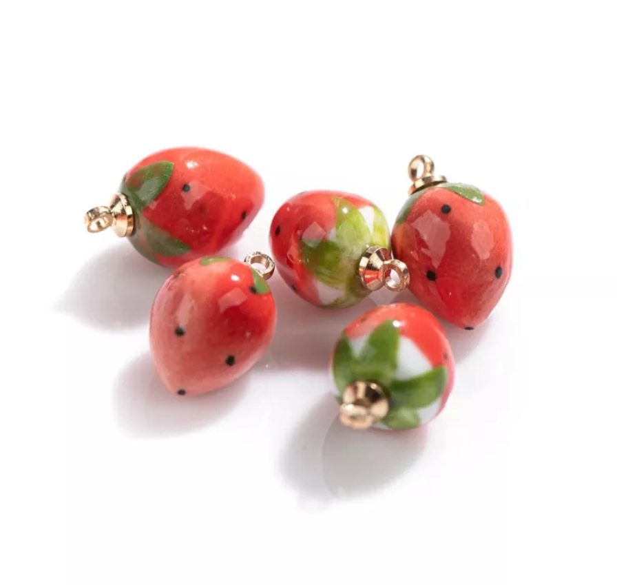Red Strawberry Charm Bead, Red Enamel Strawberry Fruit Charms for Earring  Necklace Bracelet Component, Approx Size 10-15mm, COBD160 - BeadsCreation4u