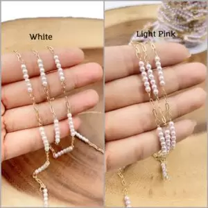 White & pink Pearl Chain, Gold Filled Paper Clip Link Chain by Foot, Wholesale Bulk Roll Chain for Bracelet Necklace Jewelry Making, CH305
