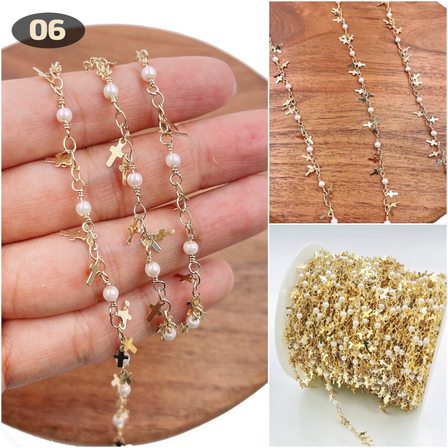 Elegant White Shell Pearl Chain by Yard, Gold Filled Heart/Cross Chain by  Foot, Wholesale Bulk Roll Chain for Jewelry Making, CH_Batch5