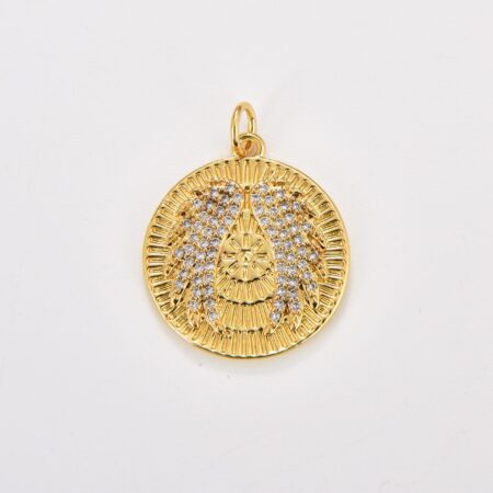 24K Gold Filled Angel Wing Charm Pendant, CZ Micro Pave Angel Wing Pendant, Gold Coin Angel Wing Charm, Angel Wing Charm, 24x20mm, CP1060