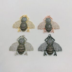 Dainty Bee Charms 18k Gold insect charm Necklace, Micro Pave Beekeeper jewelry Findings, Honey bee necklace 35x30mm, CP105