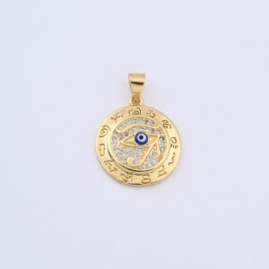 Gold Filled Evil Eye Medallion Pendant, CZ Protection Amulet Charm for DIY Necklace Bracelet Jewelry Making, Sparkly Lucky Pendant CP1266