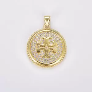 Jerusalem Cross Coin Medallion Pendant, Gold Filled CZ Micro Pave Round Charm for Jewelry Making, Gift for Her, 29x22mm, CP1861