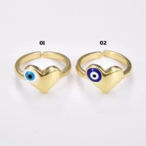 Gold Filled Heart Evil Eye Ring, Enamel Heart Evil Eye Adjustable Ring, Protection Ring, Minimalist Ring, Stacking Ring, 21x19mm, RG181