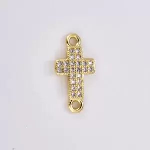 Dainty Cross Charm Connector, Gold Filled Cross Religious Link Connector, CZ Micro Pave Cross Connector for Bracelet Necklace Supply, CN461
