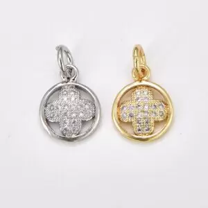 Dainty Clover Medallion Charm, Gold Filled Four Leaf Lucky Clover CZ Pendant, Good Luck Charm for Necklace Bracelet Jewelry Supply, CP1874