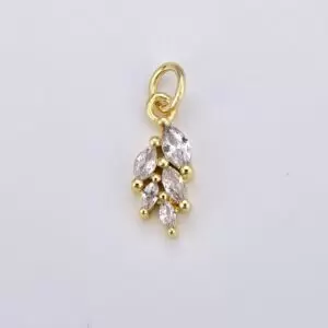 Dainty Multiple Clear Marquise Charm, Gold Filled CZ Leaf Mini Add-On Charm for Necklace Bracelet Jewelry Making Supply, 17x6mm, CP1877