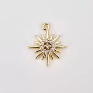 Mini Gold Filled Sun Burst Charm Sun Rays Celestial Charm Sunburst CZ  for Necklace Earring Bracelet Component, 15x14mm, CP1890