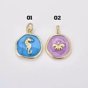 Dainty Enamel Seahorse Medallion Charm, Gold Filled Butterfly Pendant, DIY Craft Bracelet Necklace Pendant Charm for Jewelry Making, CP1898