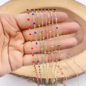 Enamel Ball Chain, Satellite Bead Cable Chain Pink Blue White Multi Color Wholesale Bulk Chain on Spool, Gold Link Cable Chain CH302