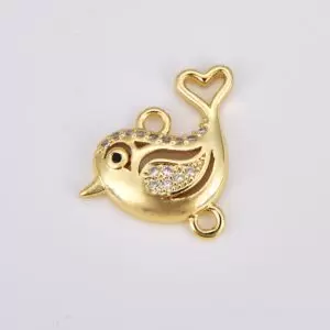 Dainty Bird Charm Connector, Gold Filled Cute Bird with Heart-shaped Tail, Animal Charm Connector for Bracelet Jewelry Making Supply, CN470