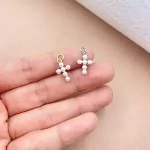 18K Gold Filled Dainty Pearl Cross Charm Pendant, Faith Cross Pendant Religious Jewelry for Necklace Making Supplies, 15x10mm, CP1344