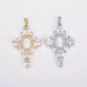 Cubic Cross Pendant with Virgin Mary, Cross Charm, Religious Cross Pendant, Cubic Zirconia Catholic Christian Cross for Baptism Gift, CP1640