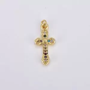 Cross Charm Pendant CZ Micro Pave, Rainbow CZ Cross Pendant, Cross Charms Bulk, Cross Necklace, Religious Charm, 10mm, CP925