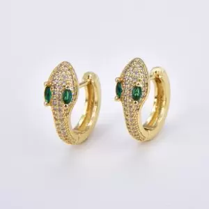 Snake Huggie Hoop Earrings 22K Gold Filled CZ Micro Pave Snake Earrings Cubic Zirconia Stud Earrings 20mm ER149