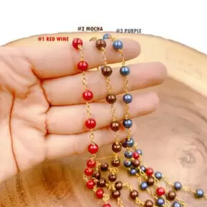 Shell Pearl Beaded Chain, Wholesale Bulk Roll Beaded Chain in 18K Gold Filled for Necklace Bracelet Jewelry Making, CH203
