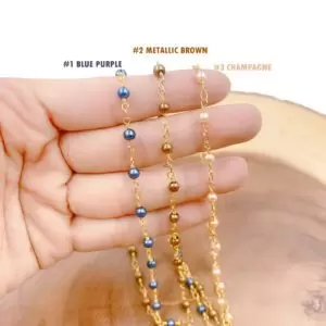 Shell Pearl Beaded Chain, Wholesale Bulk Roll Beaded Chain in 18K Gold Filled for Necklace Bracelet Jewelry Making, CH204