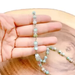 Amazonite Beaded Chain, Wholesale Bulk Roll Beaded Chain in 14K White Gold Filled for Necklace Bracelet Jewelry Making, 6mm, CH206