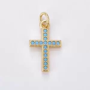 Turquoise Cross Charm 18K Gold Micro Pave Turquoise Cubic Zirconia Gold, Rose Gold, White Gold, Black, Pave Cross Charm, CP007