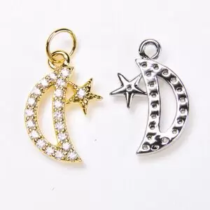 18K Gold Filled CZ Micro Pave Moon and Star Charm 15x9mm CP064