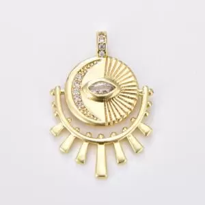 18K Gold Filled Moon Charm, Celestial Pendant Necklace, Crescent Moon Evil Eye Layering Necklace, Lunar Jewelry Gold medallion Charm, CP1283