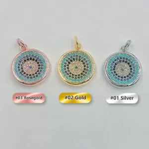 Turquoise CZ Evil Eye Charm, Micro Pave CZ Evil Eye Pendant, Gold, Silver, Rosegold, Black Turquoise CZ Evil Eye Pendant 17x15mm CP440