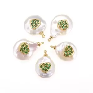 18k Gold Filled Pearl Charms, White Round Pearls, Micro Pave Heart Charm Pearl Drop Bracelet Pearl Beads Gold Filled Findings 20x13mm, CP609