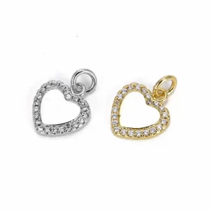 Gold Filled Heart Charm, Pave Heart Pendant, Rhinestone Heart Charm, Crystal Heart Jewelry Finding, Heart Necklace Charm, CP635