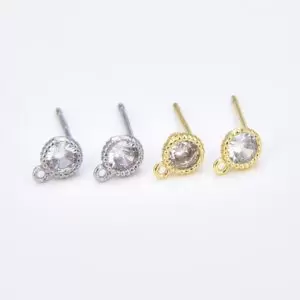 CZ Micro Pave Round Earring with Jump Ring Provision Ear Wire, 925 Sterling Earrings, Stud Earrings, Cubic Zirconia, 14x7mm, ER049